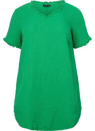 Katoenen tuniek met korte mouwen en ruches, Bright Green