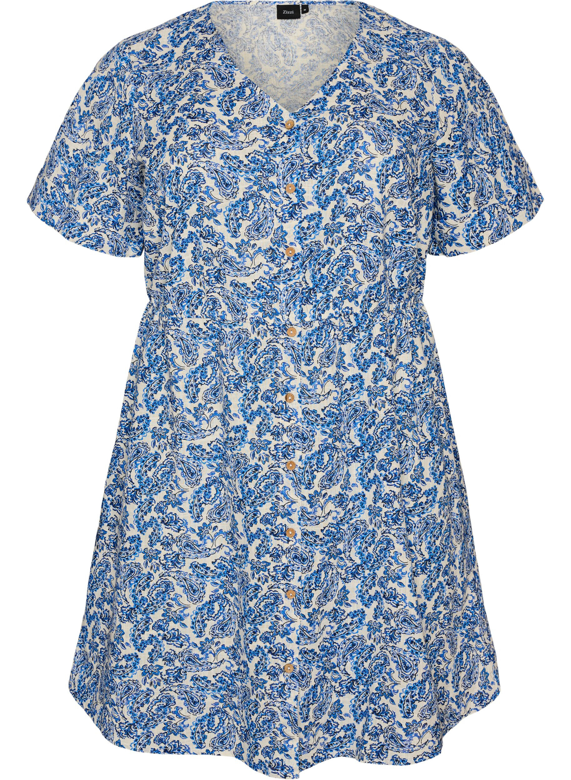 ZizziKorte katoenen jurk met bloemenprint, Blauw, Packshot image number 0