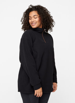Sweater van fleece met hoge hals en ritssluiting, Black, Model image number 0