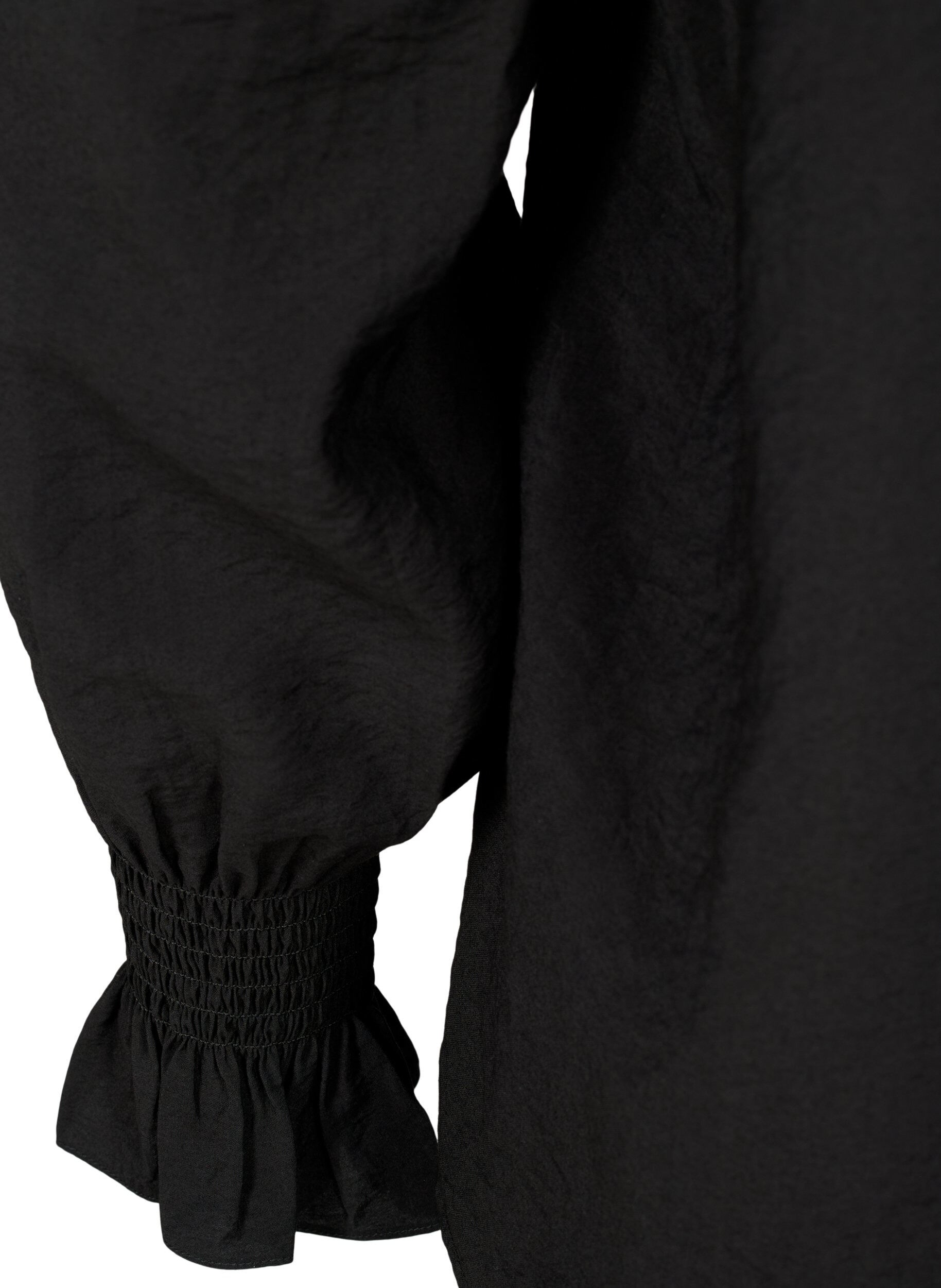 Zizzi Lange-mouwen viscose blouse met ruche details, Black, Packshot image number 3