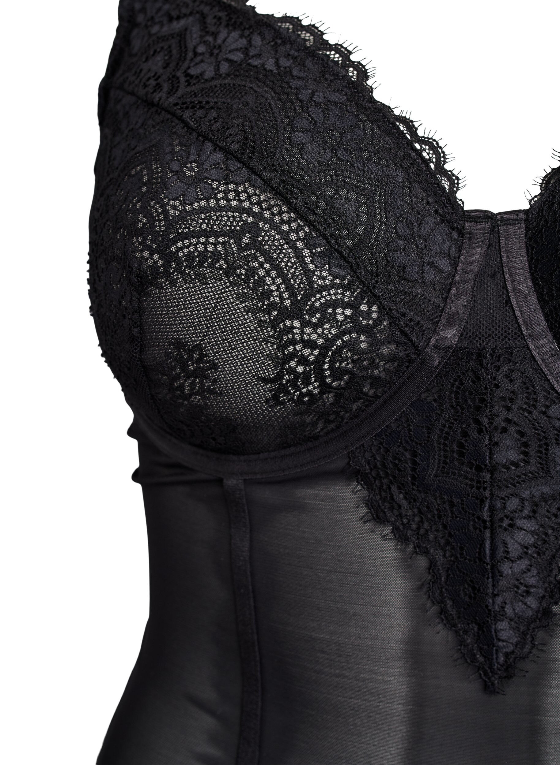 Zizzi Mesh bodysuit met kant en beugel, Zwart, Packshot image number 2