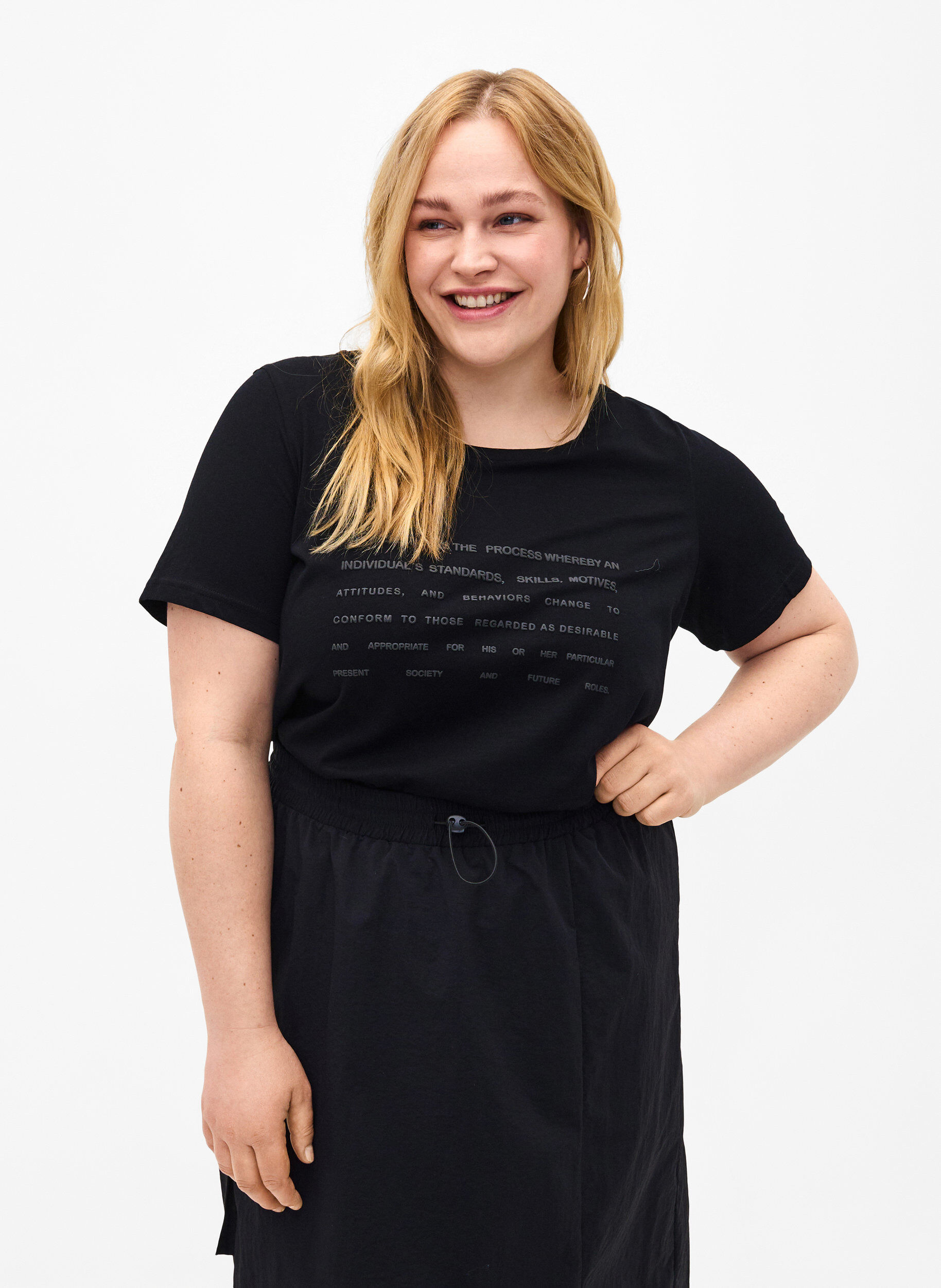 Zizzi T-shirt met tekstmotief, Black W. Black, Model image number 0