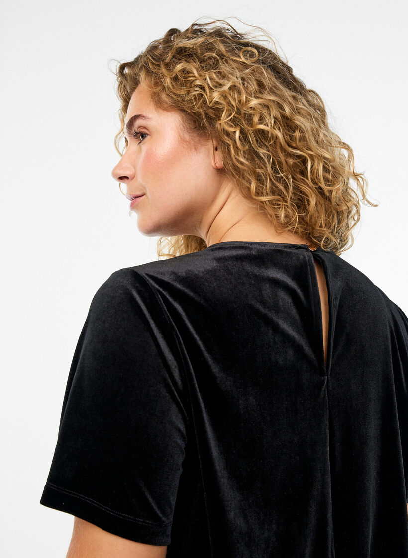 Velourt-shirt met korte mouwen, Zwart, Model image number 3