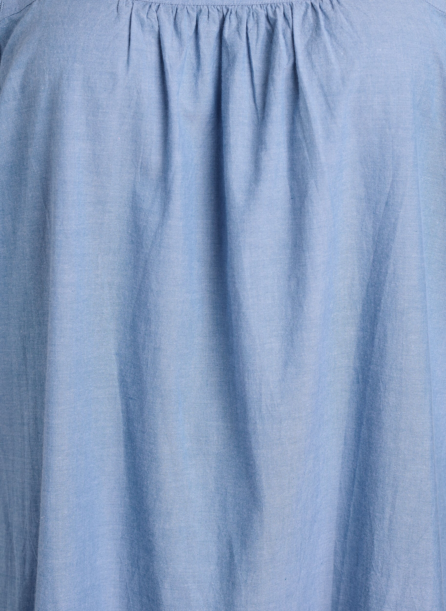 ZizziMidi-jurk in katoen met ruches, Blauw, Packshot image number 2