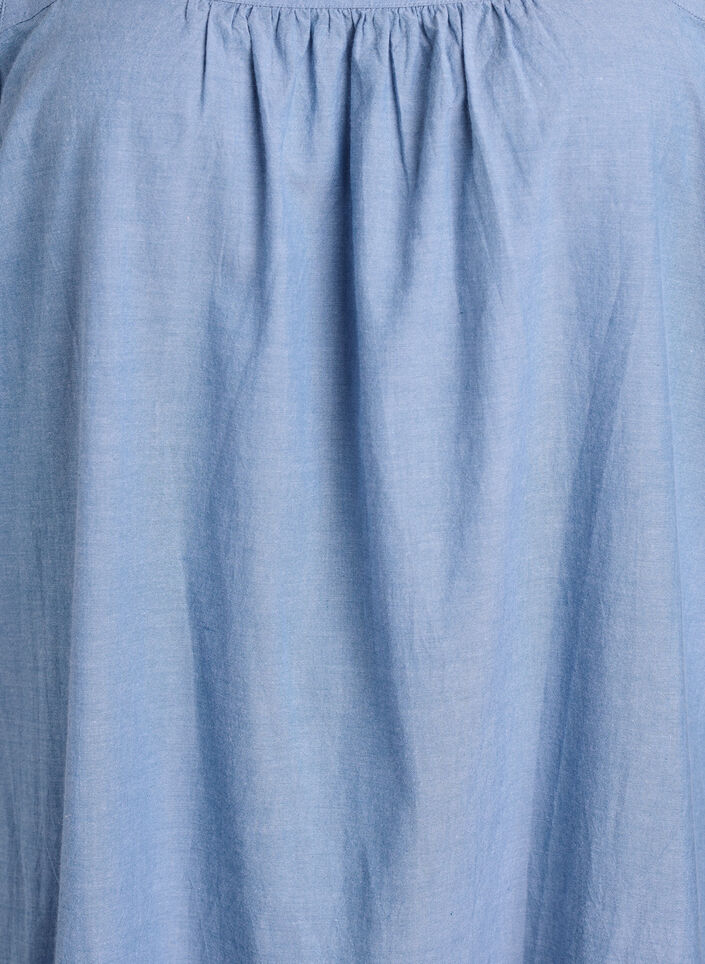 Midi-jurk in katoen met ruches, Blauw, Packshot image number 2