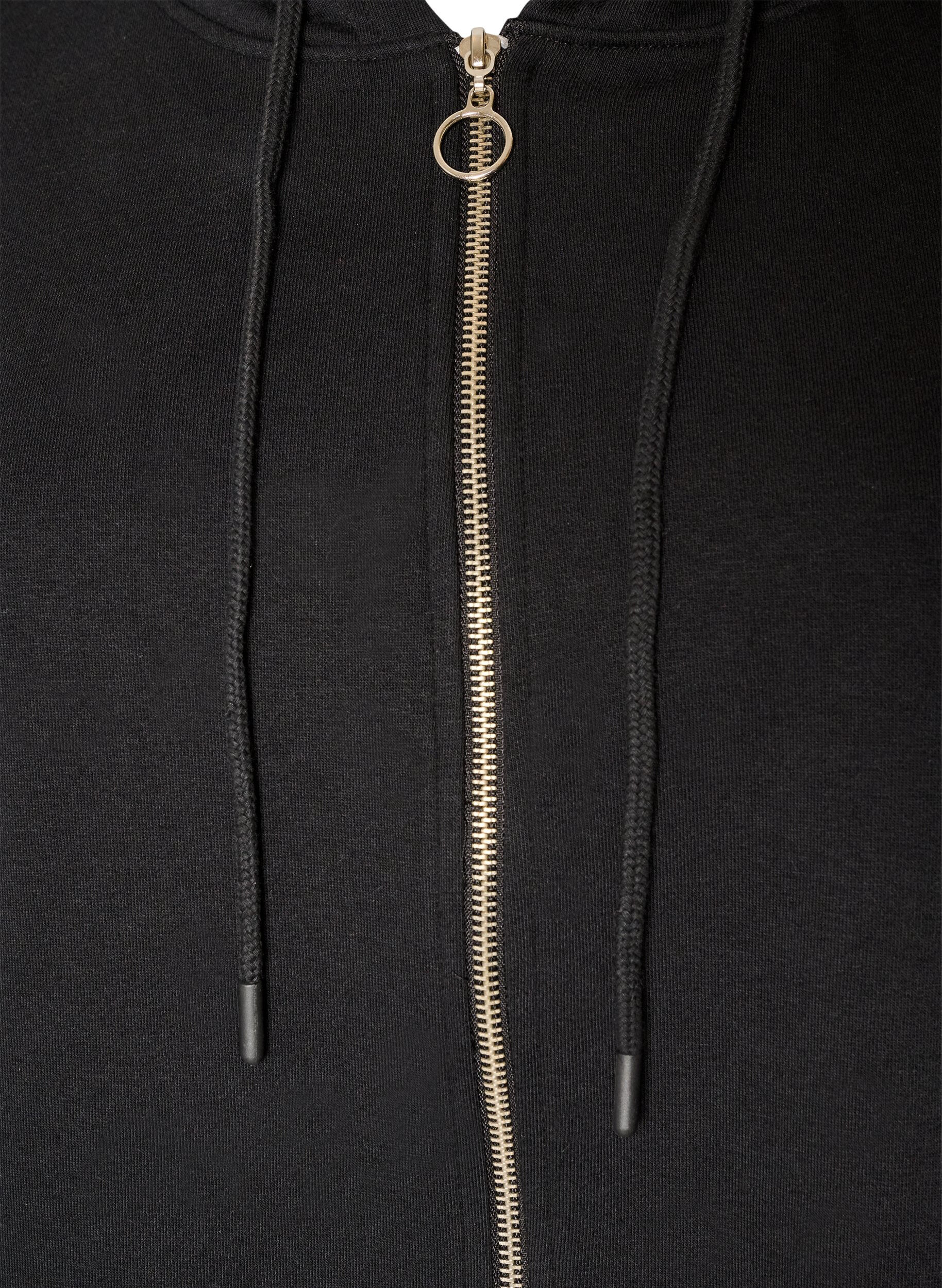 ZizziLang vest met capuchon en ritssluiting, Zwart, Packshot image number 2