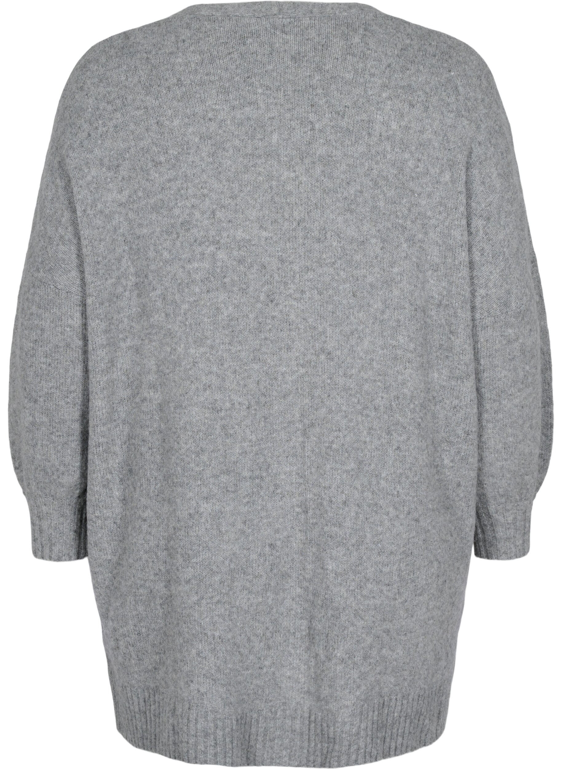 Zizzi Lang gebreid vest met rits en zakken, Medium Grey Melange, Packshot image number 1
