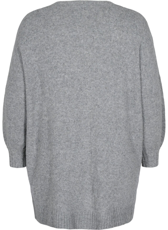 Lang gebreid vest met rits en zakken, Medium Grey Melange, Packshot image number 1