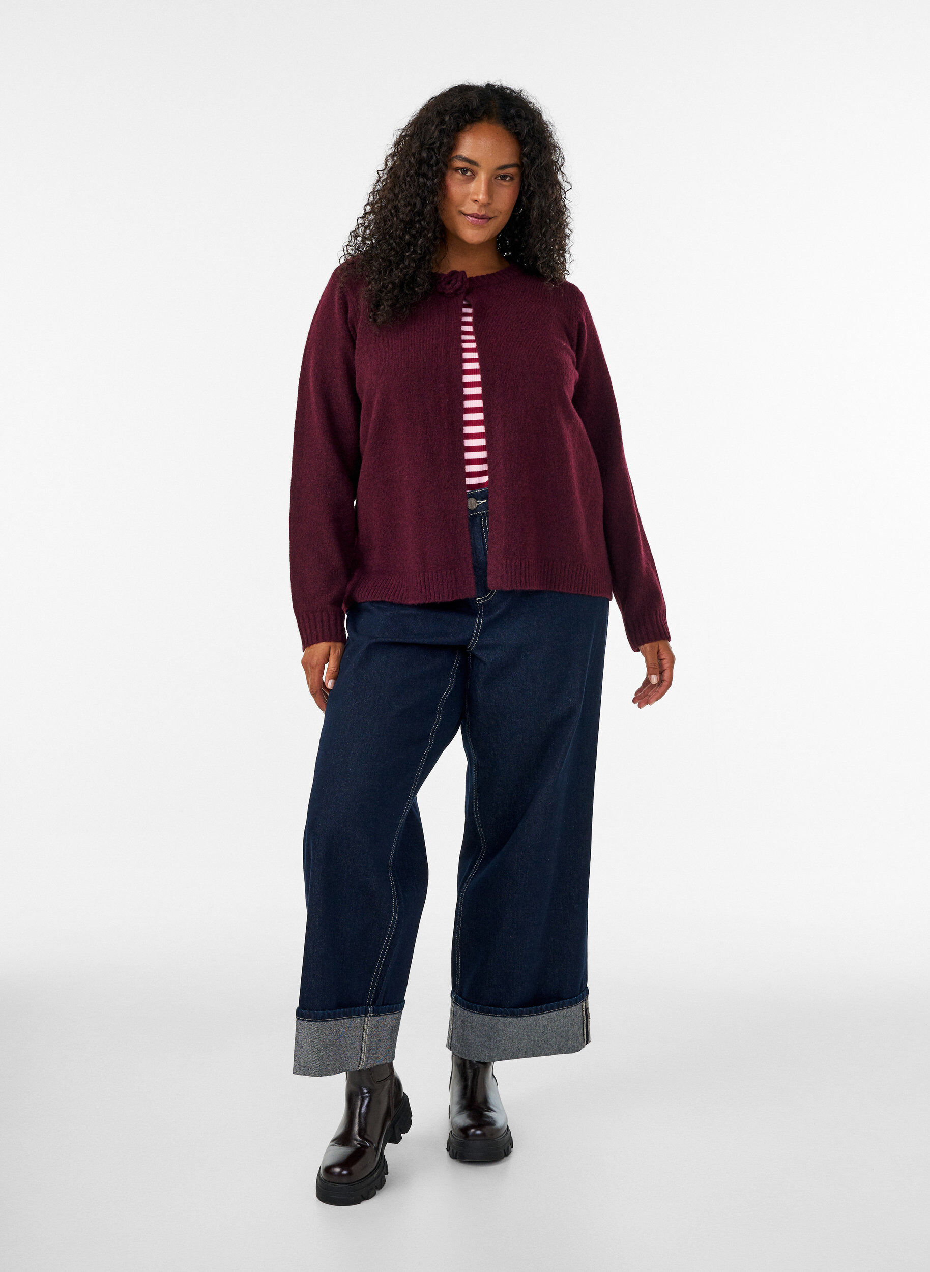ZizziGebreid vest met bloemdetail, Donker Bordeaux, Model image number 1