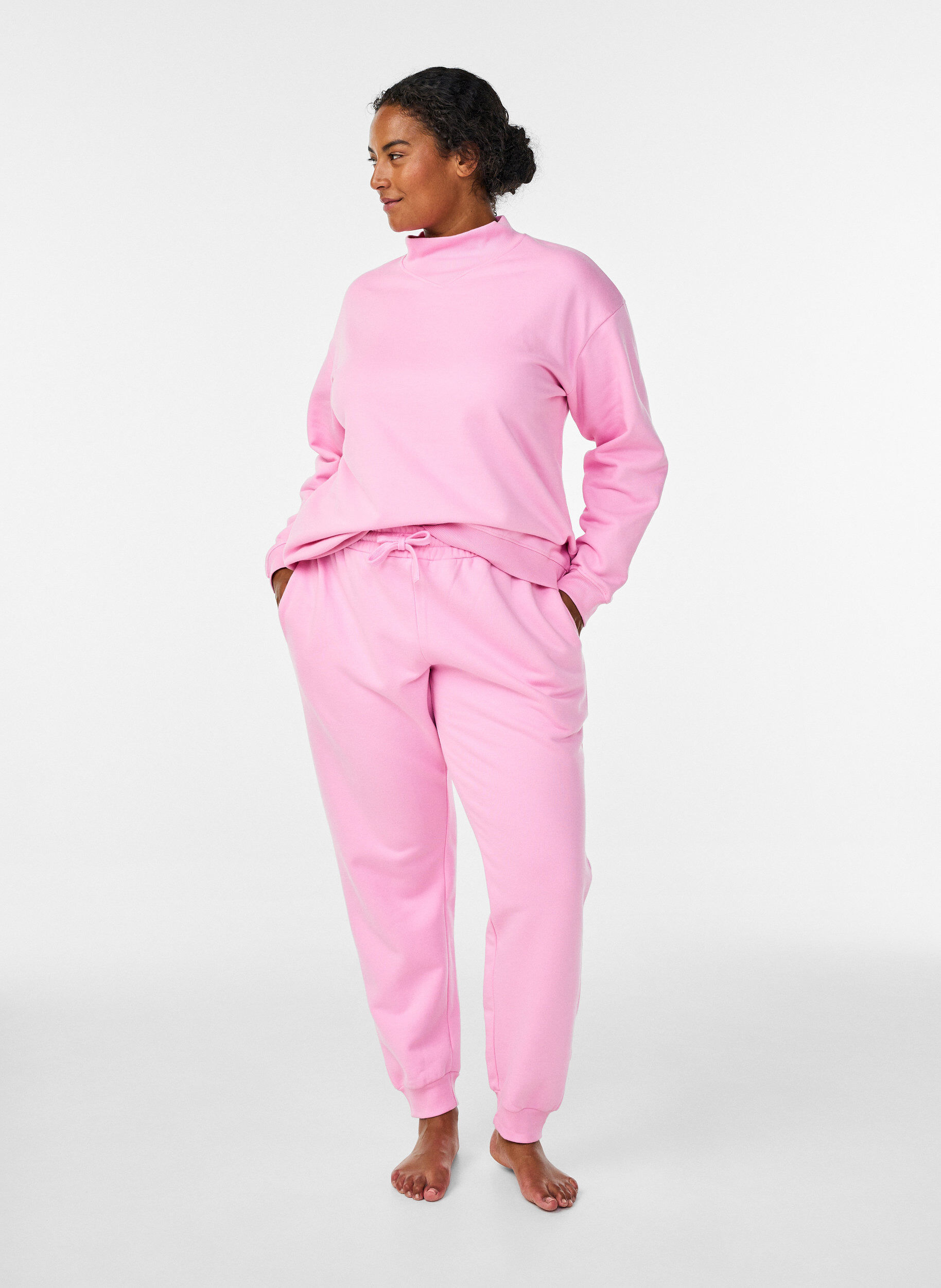 Sweatpants met hoge taille, Roze, Model
