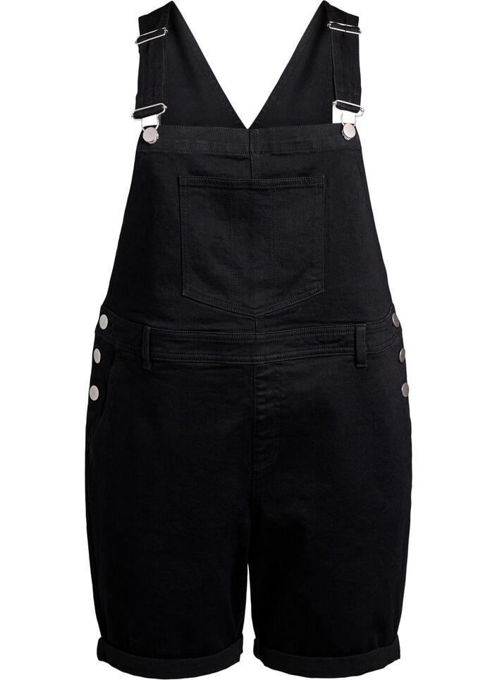 Denim overalls korte broek, Zwart, Packshot image number 0
