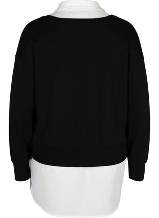 Sweatshirt met opgenaaid overhemd, Black, Packshot image number 1