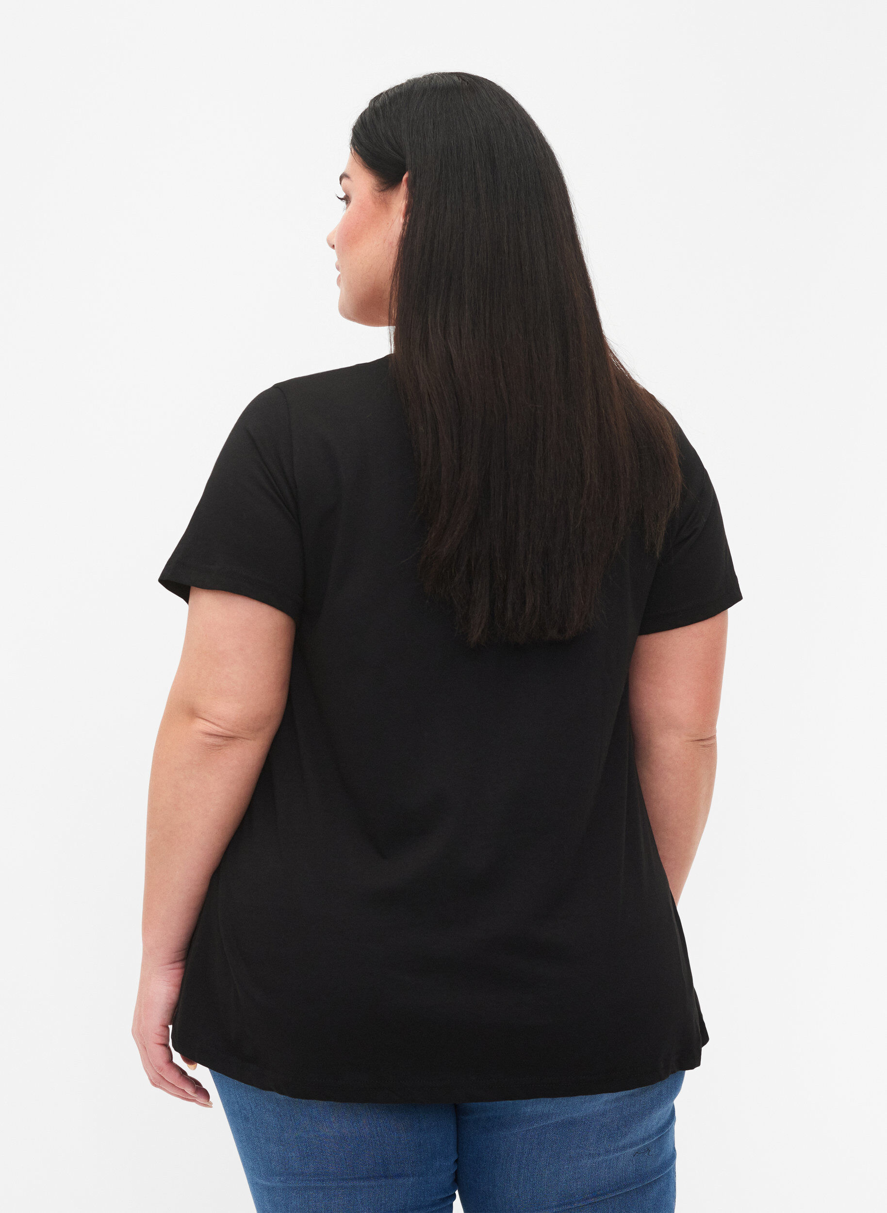 Zizzi Katoenen t-shirt met opdruk op de voorkant, Black W. Chest print, Model image number 1