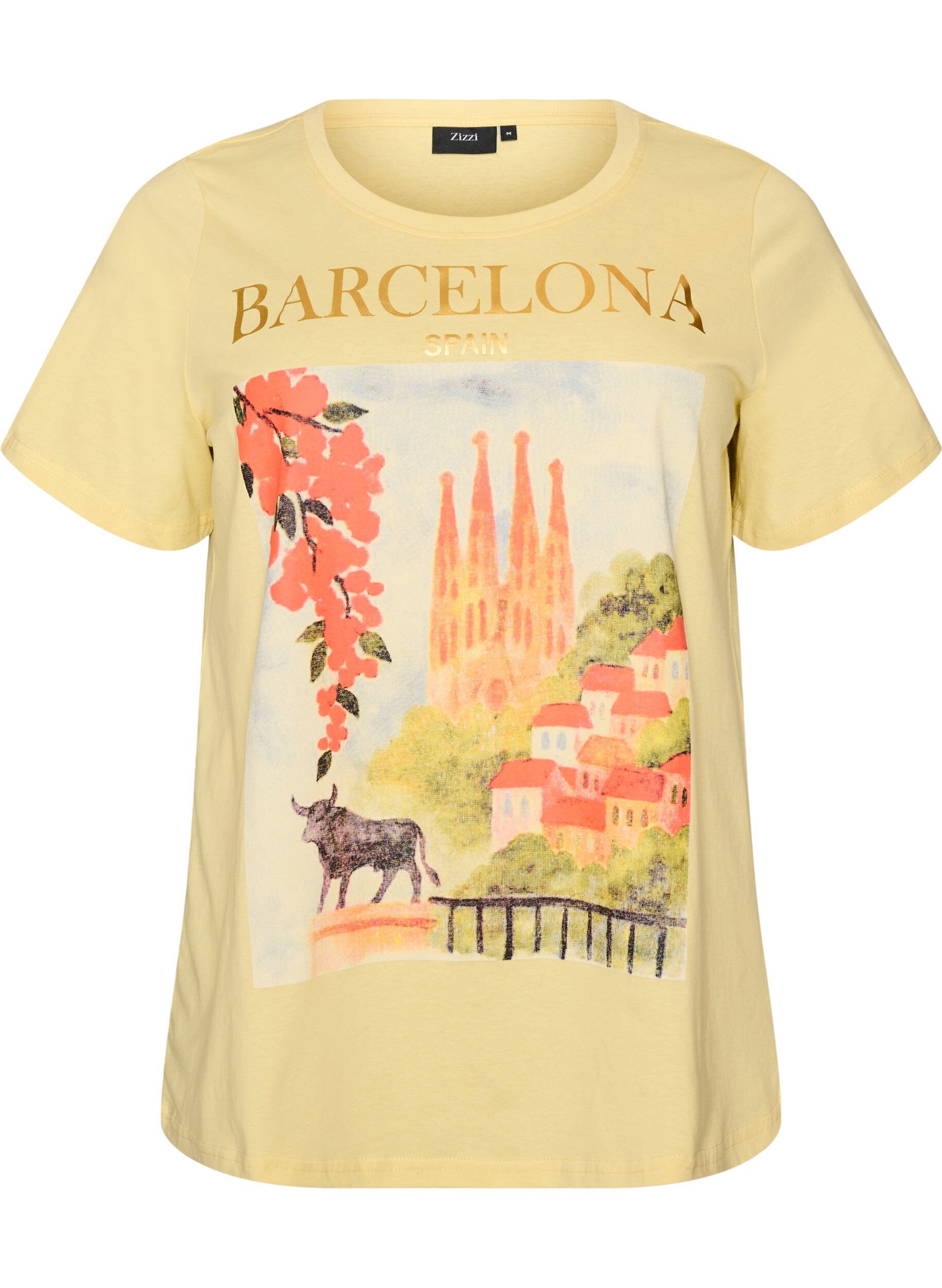 ZizziKatoenen T-shirt met print, Geel, Packshot image number 0