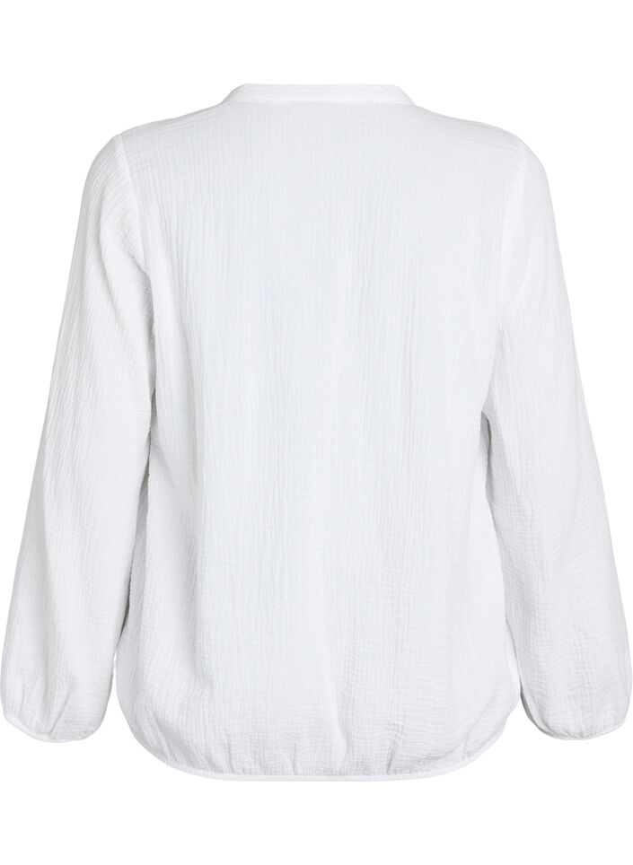 Katoenen mousseline blouse met geborduurde details, Wit, Packshot image number 1