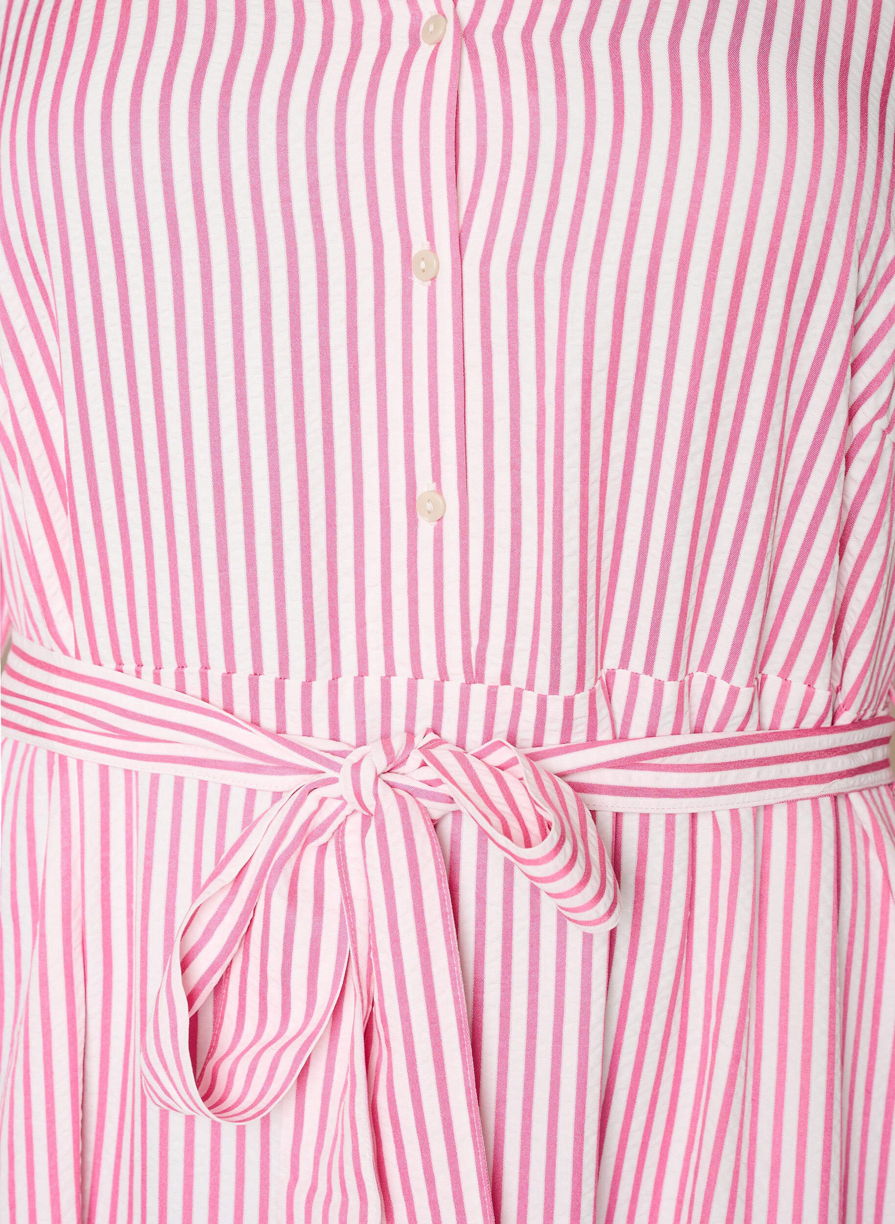 ZizziEnkellange overhemdjurk met strikceintuur en strepen, Roze, Packshot image number 2
