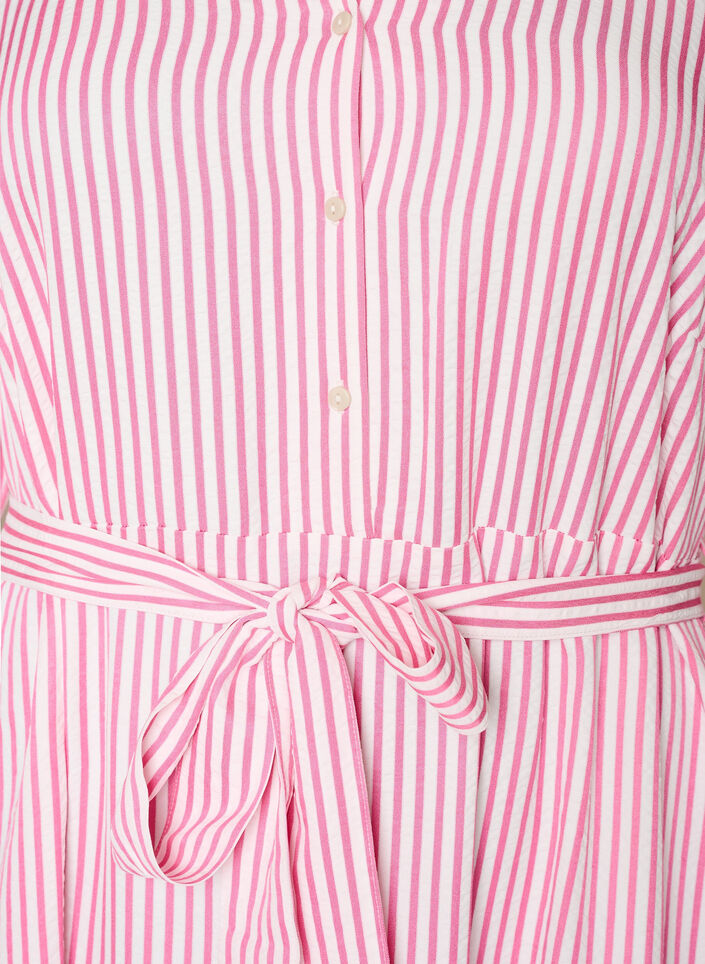 Enkellange overhemdjurk met strikceintuur en strepen, Roze, Packshot image number 2