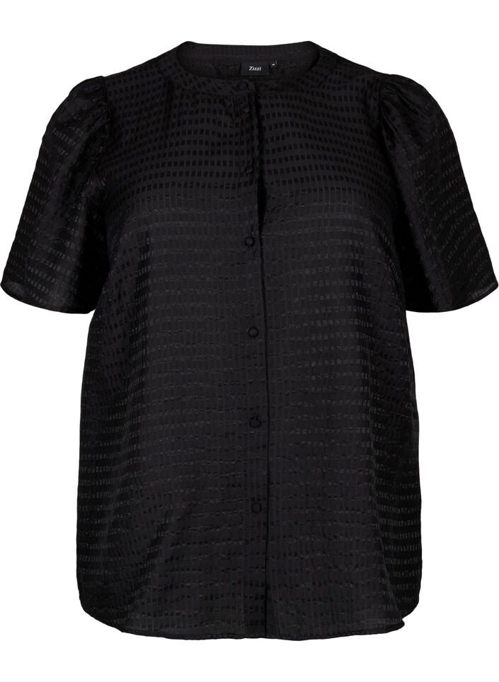 Lyocell overhemdblouse met textuur, Black, Packshot image number 0