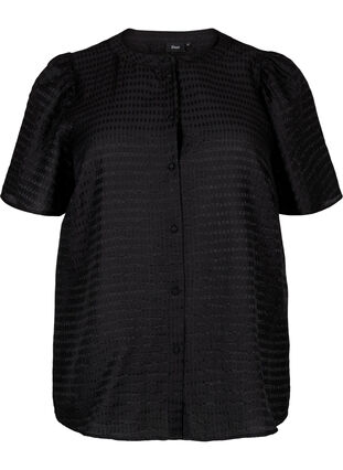 Lyocell overhemdblouse met textuur, Black, Packshot image number 0