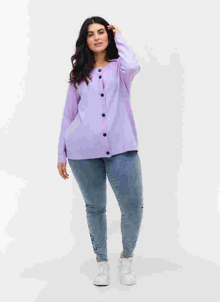 Kort gebreid vest met contrasterende knopen, Purple Rose Mel., Model image number 2