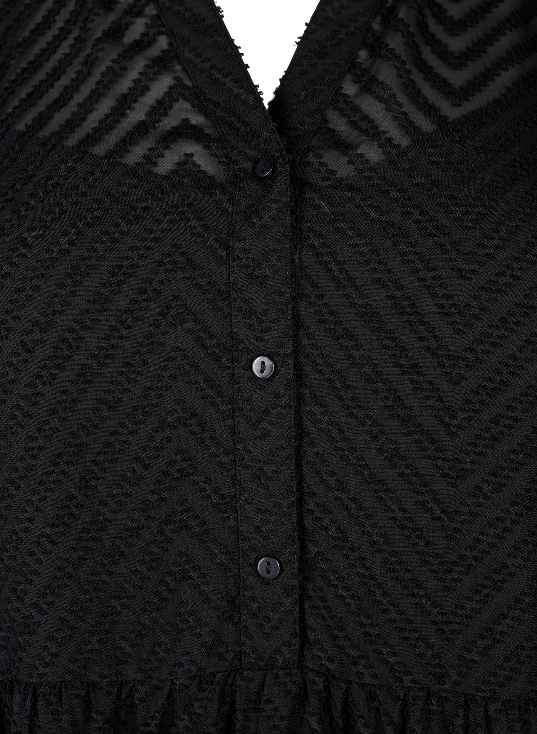 Zizzi Korte jurk met structuur en een kraag met ruches, Black, Packshot image number 2