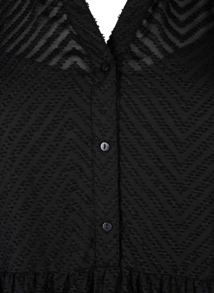 Korte jurk met structuur en een kraag met ruches, Black, Packshot image number 2