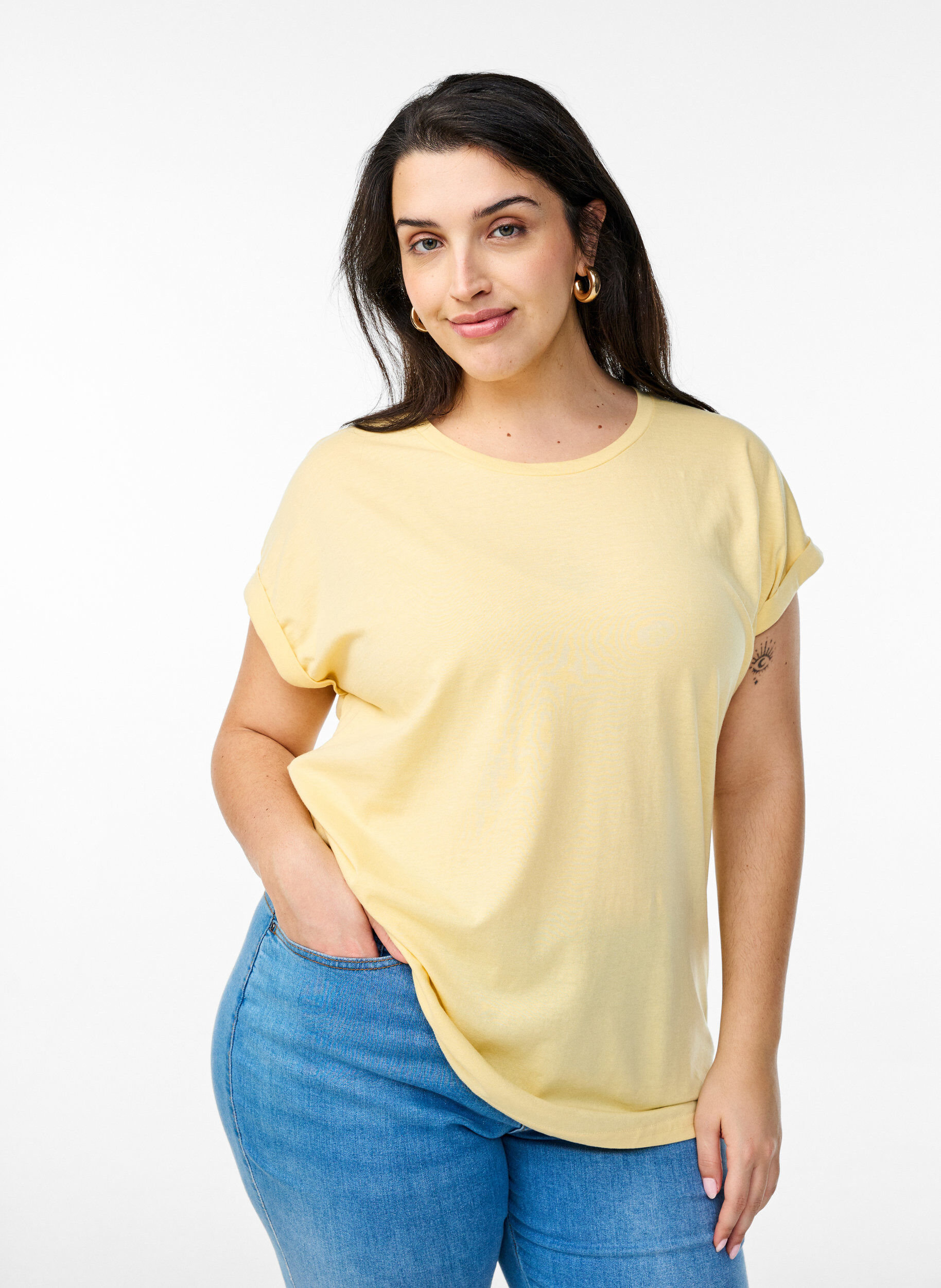 ZizziT-shirt met korte mouwen van katoenmix, Geel, Model image number 0