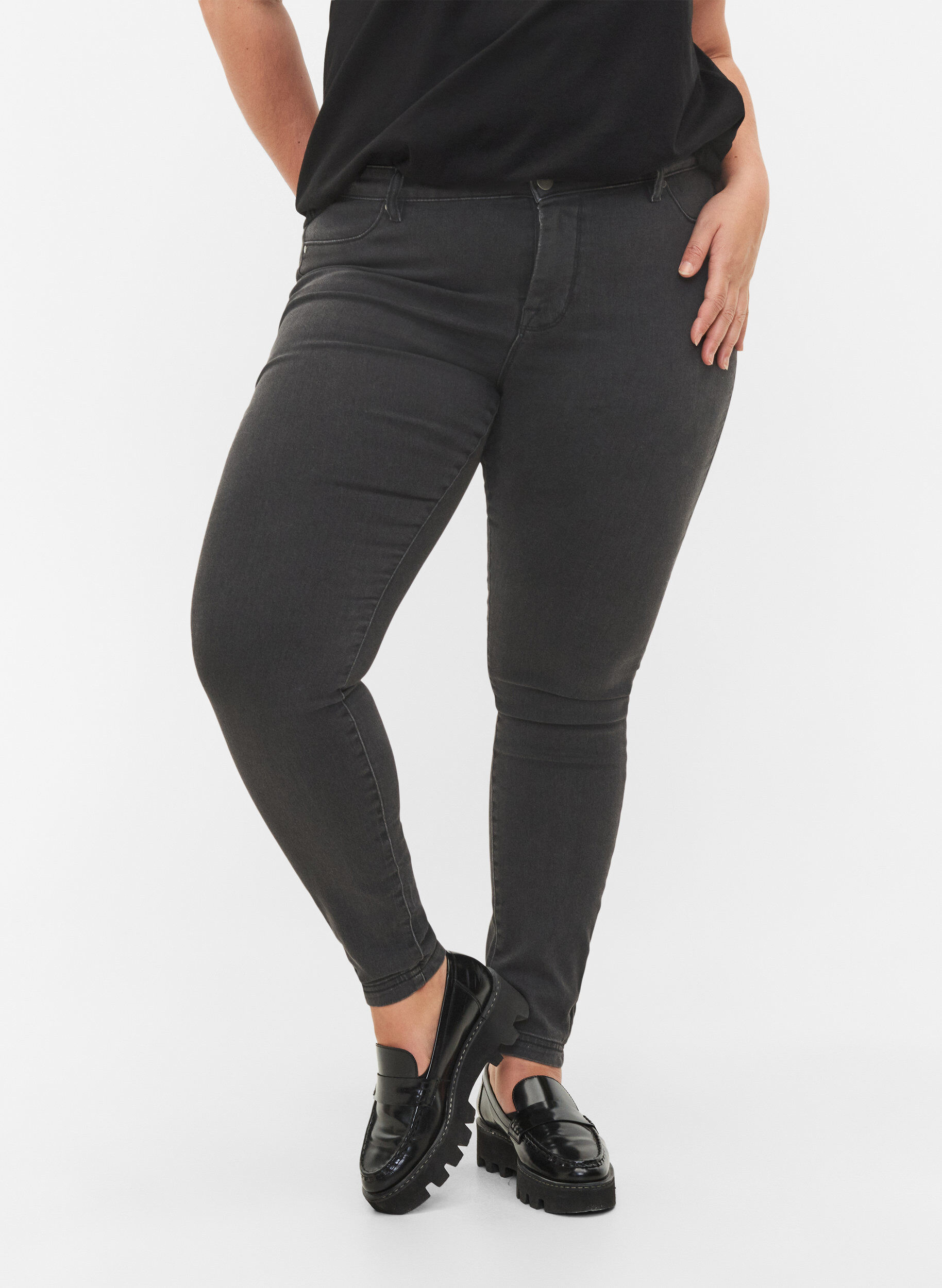 Zizzi Jeggings van katoenmix, Grey Denim, Model image number 2