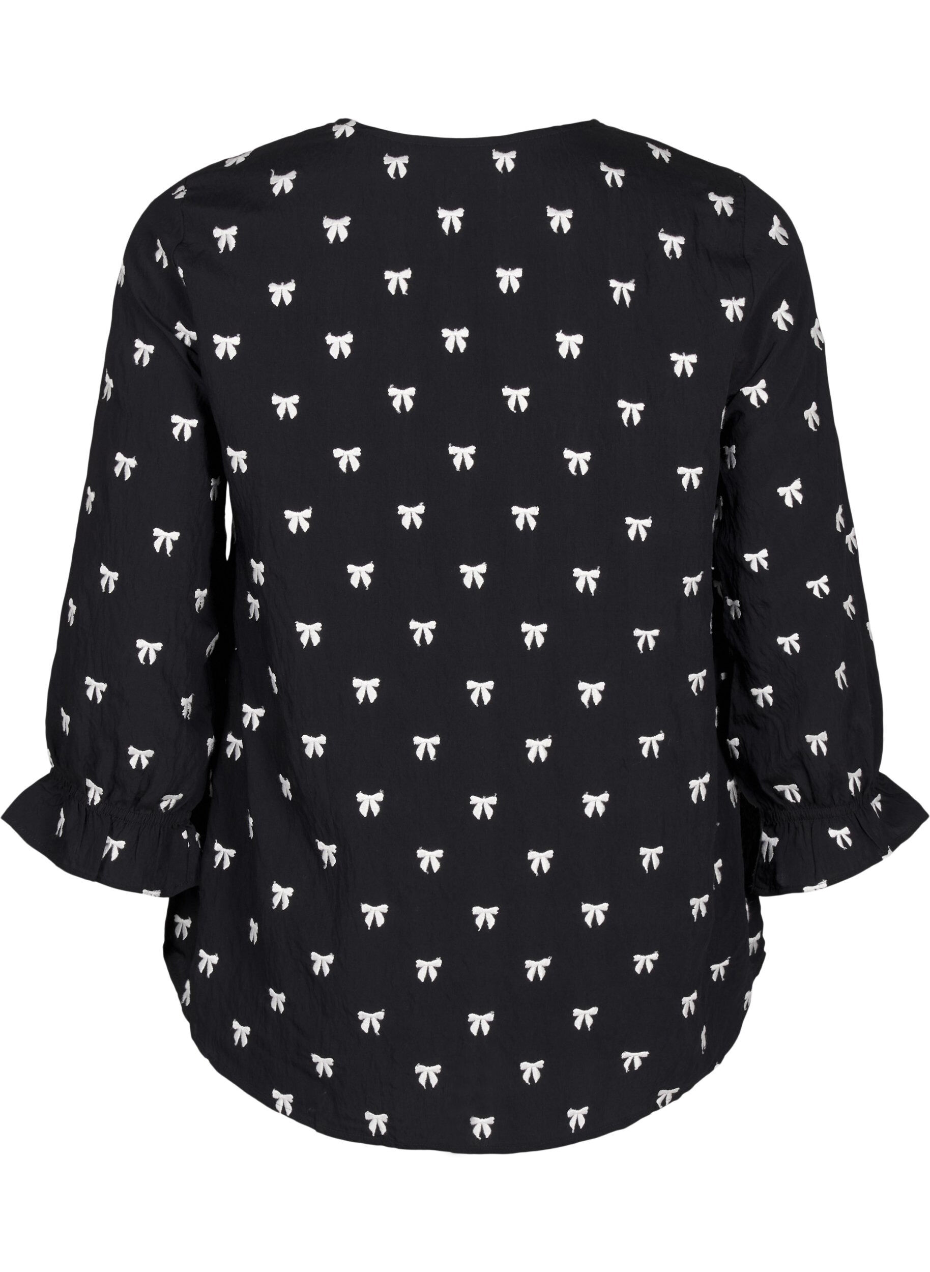 Zizzi Blouse met strikjes en 3/4 mouwen, Black White Bow, Packshot image number 1