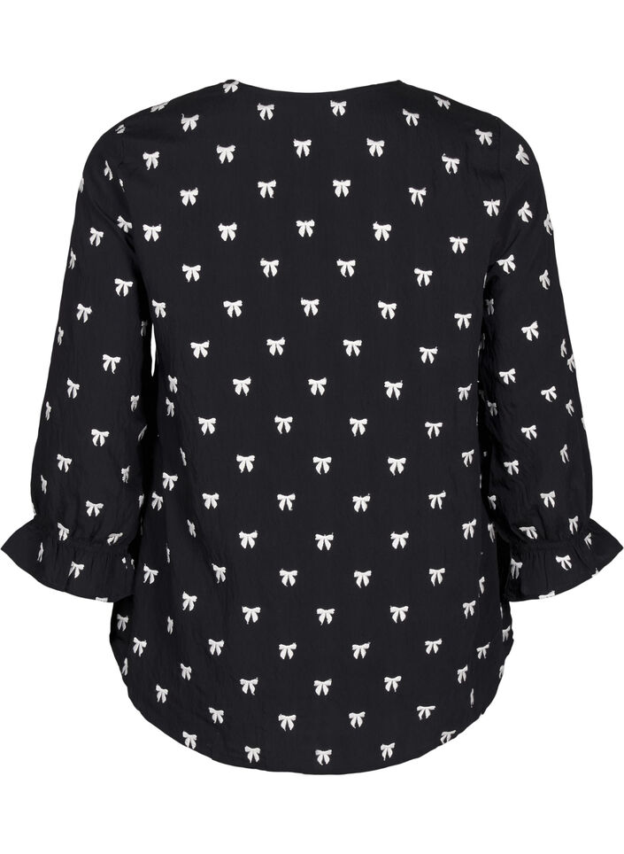 Blouse met strikjes en 3/4 mouwen, Black White Bow, Packshot image number 1