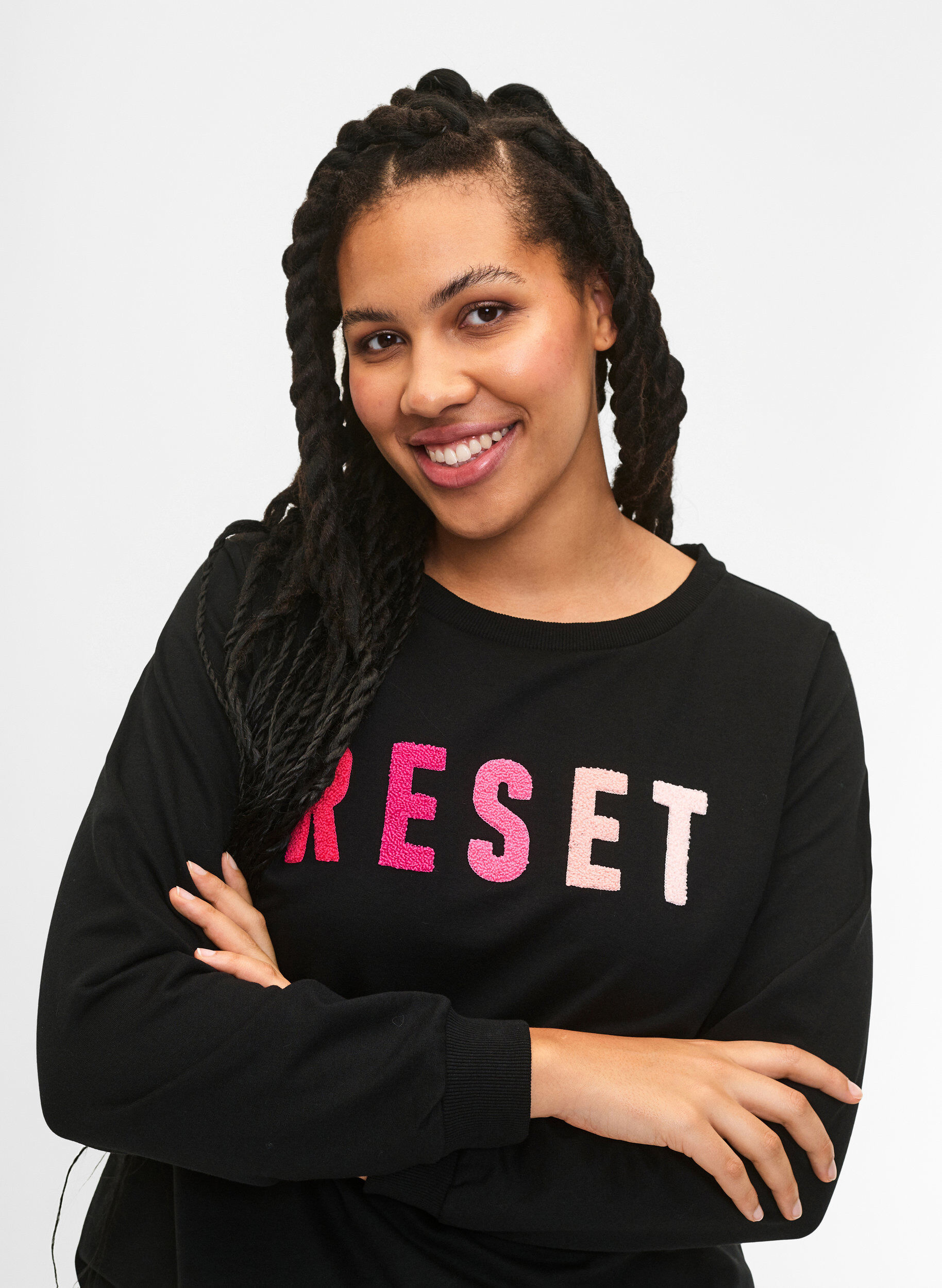 Zizzi Sweatshirt met tekst, Black W. Reset, Model image number 2