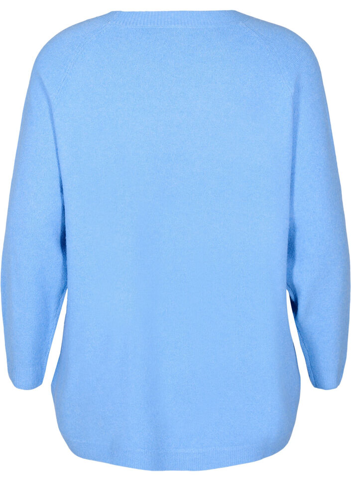 Lange gebreide blouse met knoopdetail aan de zijkant, Della R. Blue Mel., Packshot image number 1