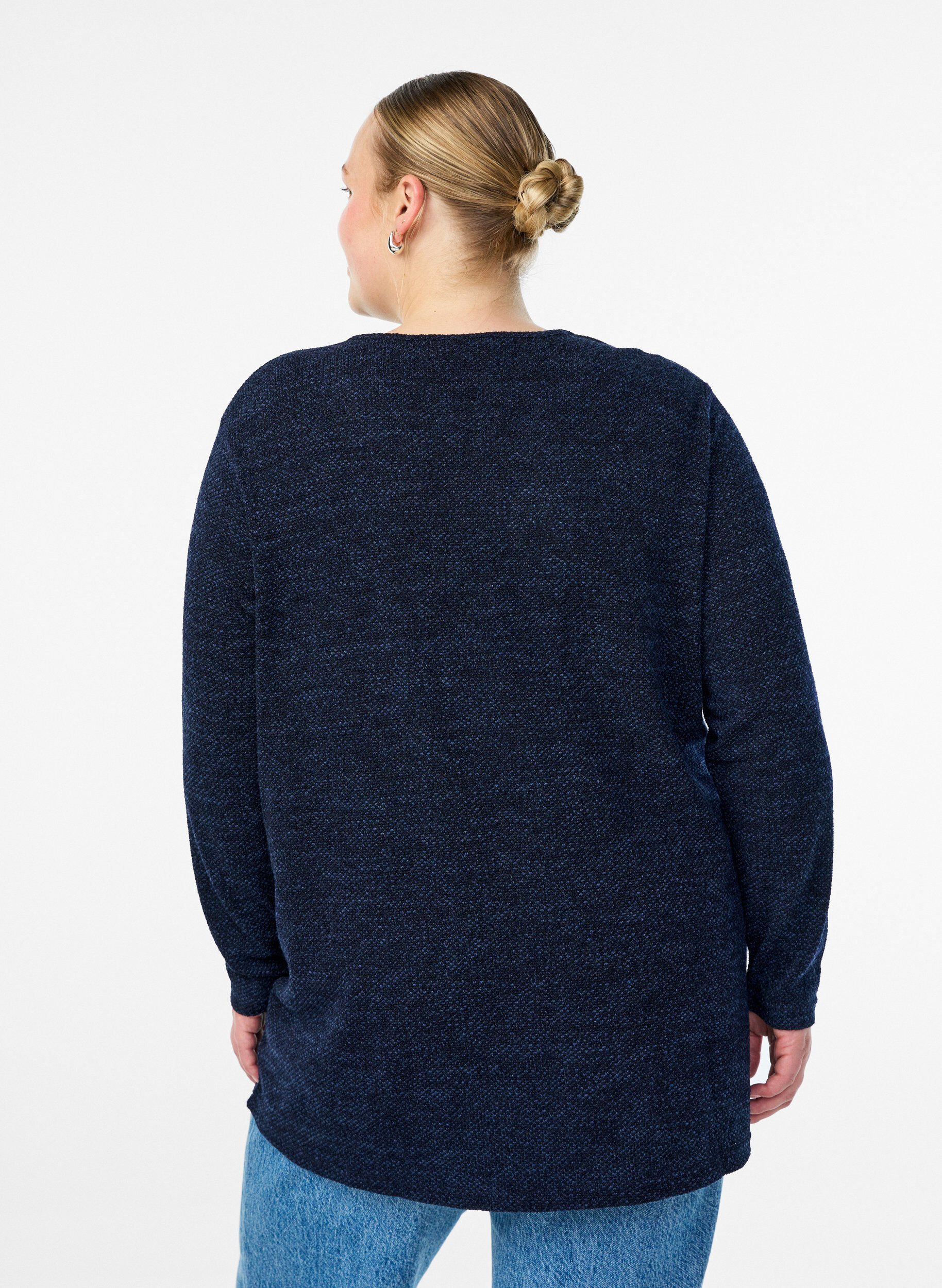 Zizzi Blouse met lange mouwen en structuur, Blauw, Model image number 2