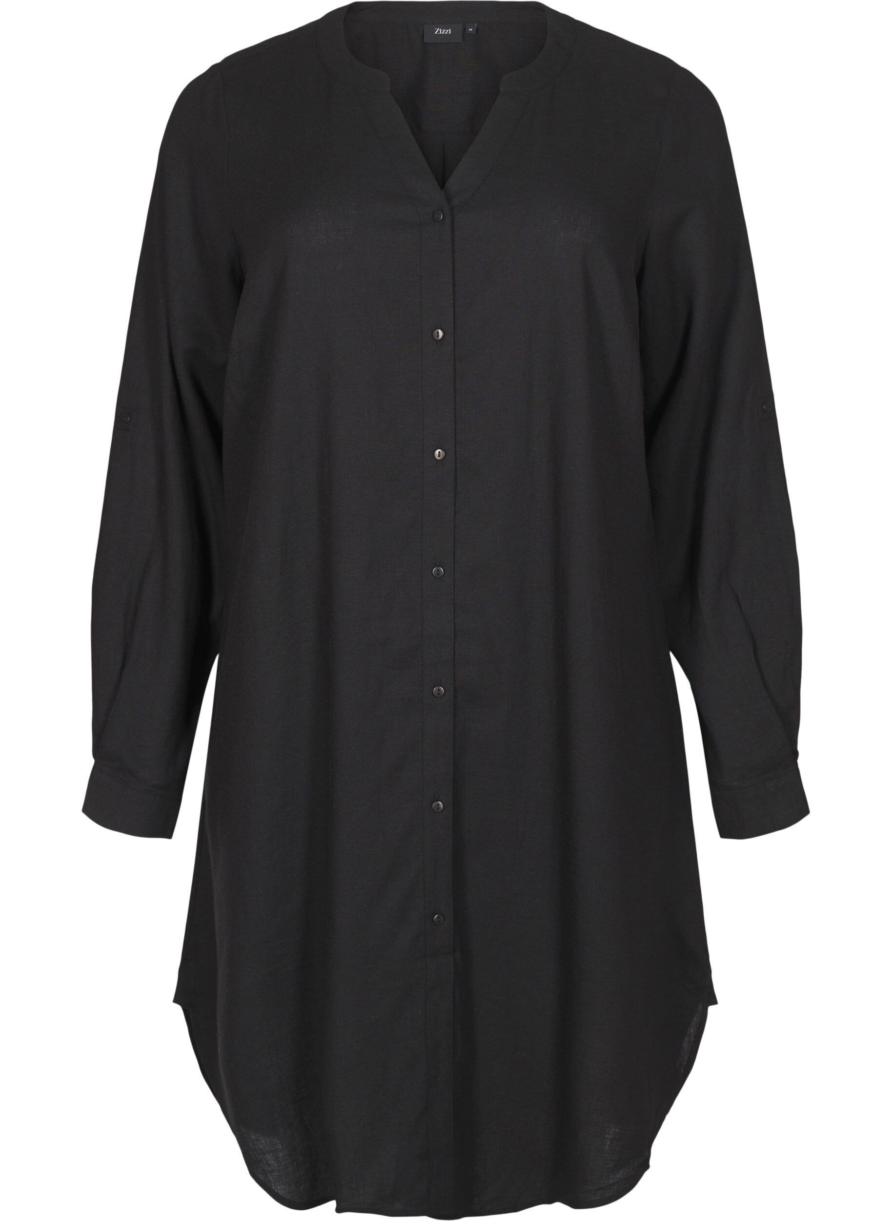 Zizzi Lange shirt in linnen en viscose, Zwart, Packshot image number 0