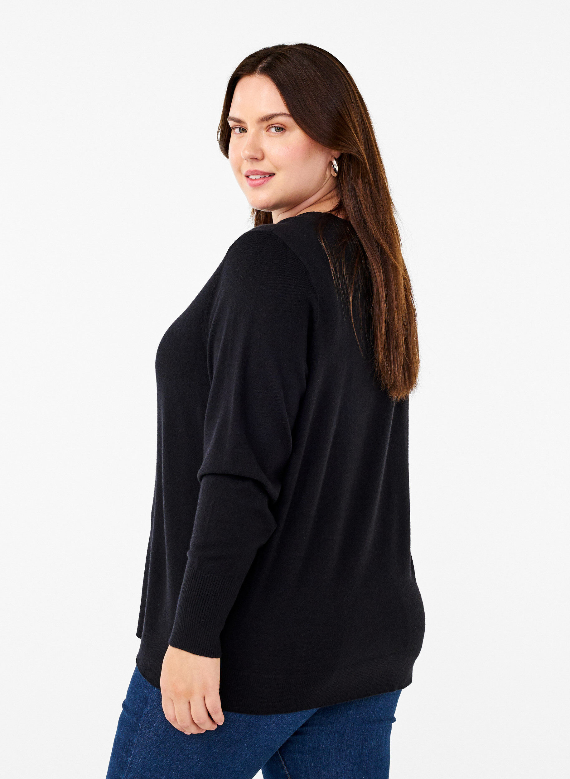 Zizzi FLASH - Gebreide blouse met ronde hals, Zwart, Model image number 2