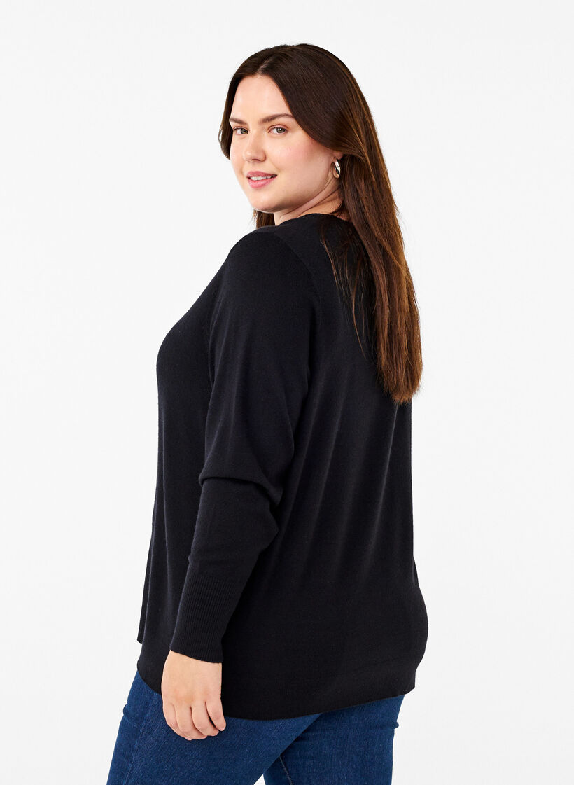 FLASH - Gebreide blouse met ronde hals, Zwart, Model image number 2