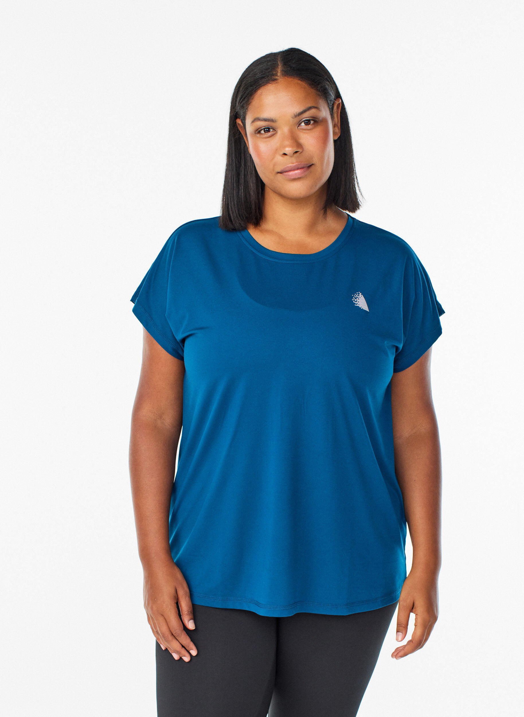 Zizzi Effen gekleurd trainingsshirt, Blauw, Model image number 0