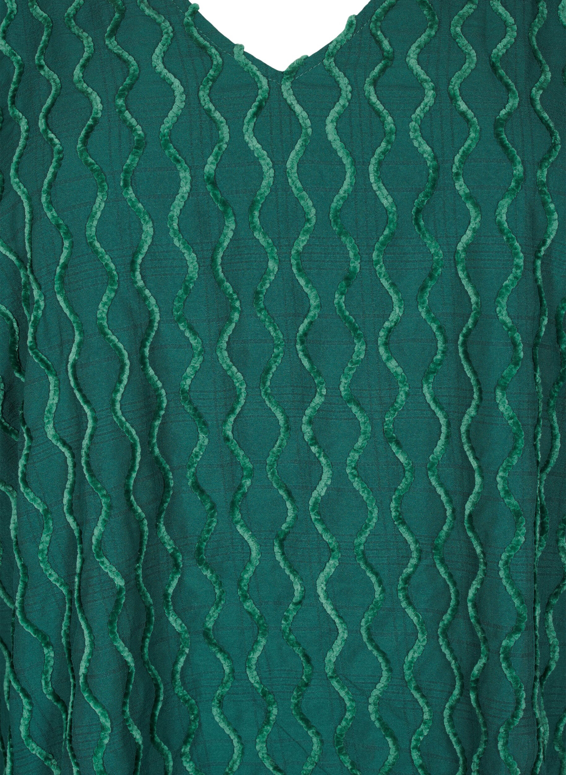 Zizzi Lange mouwen blouse met patroon en V-hals, Rain Forest, Packshot image number 2