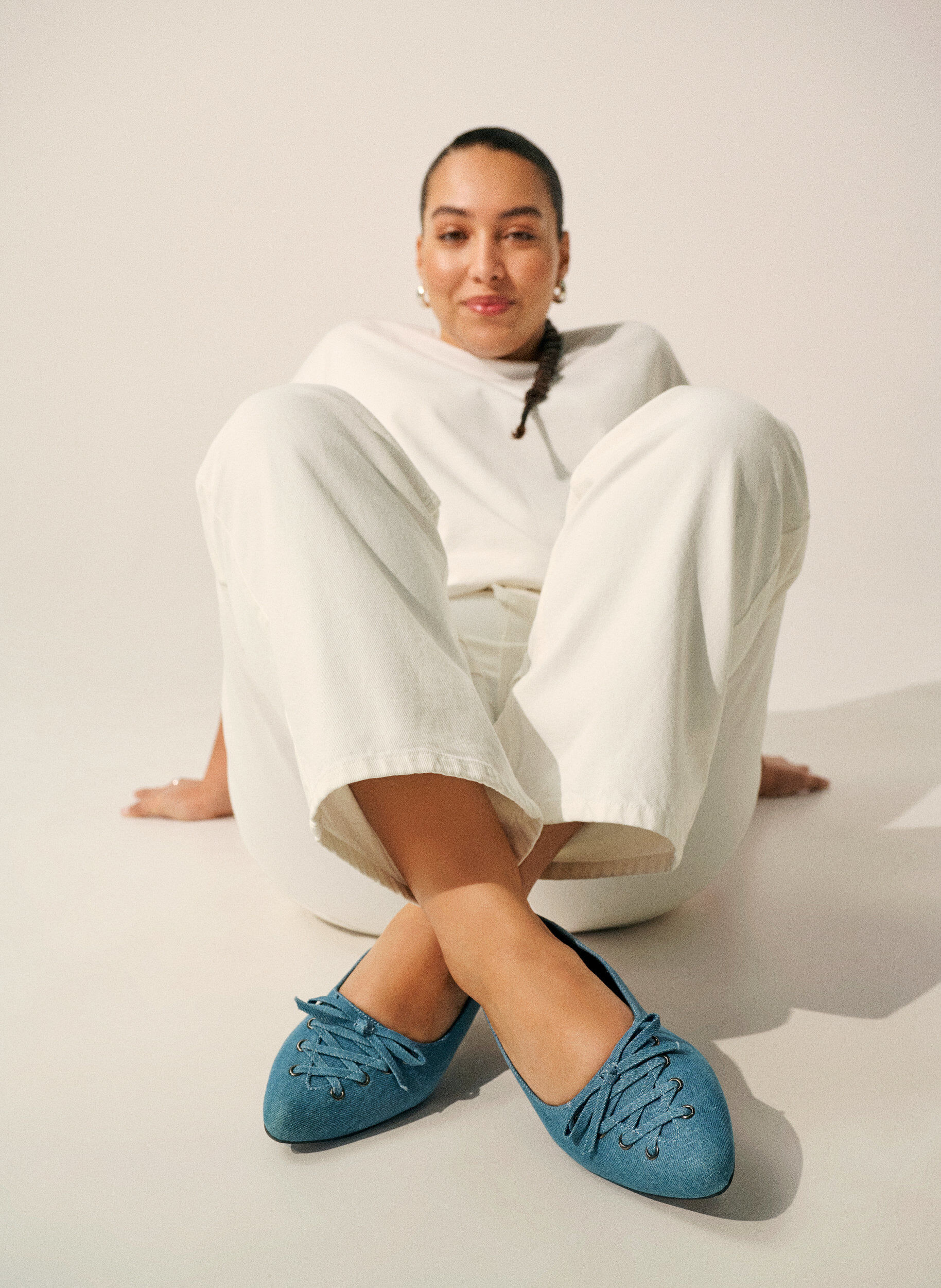 Zizzi Ballerina flats met vetersluiting, Blauw, Image image number 0