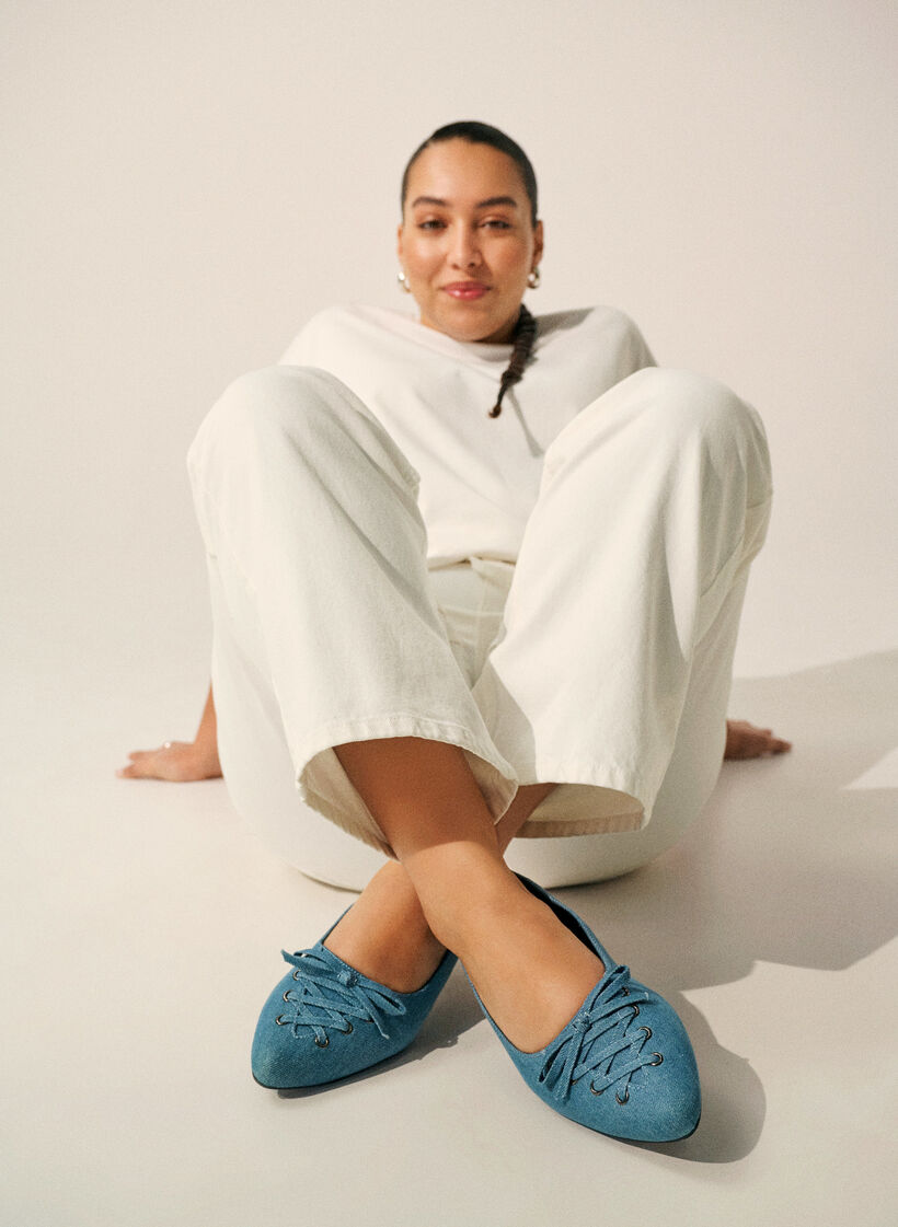 Ballerina flats met vetersluiting, Blauw, Image image number 0