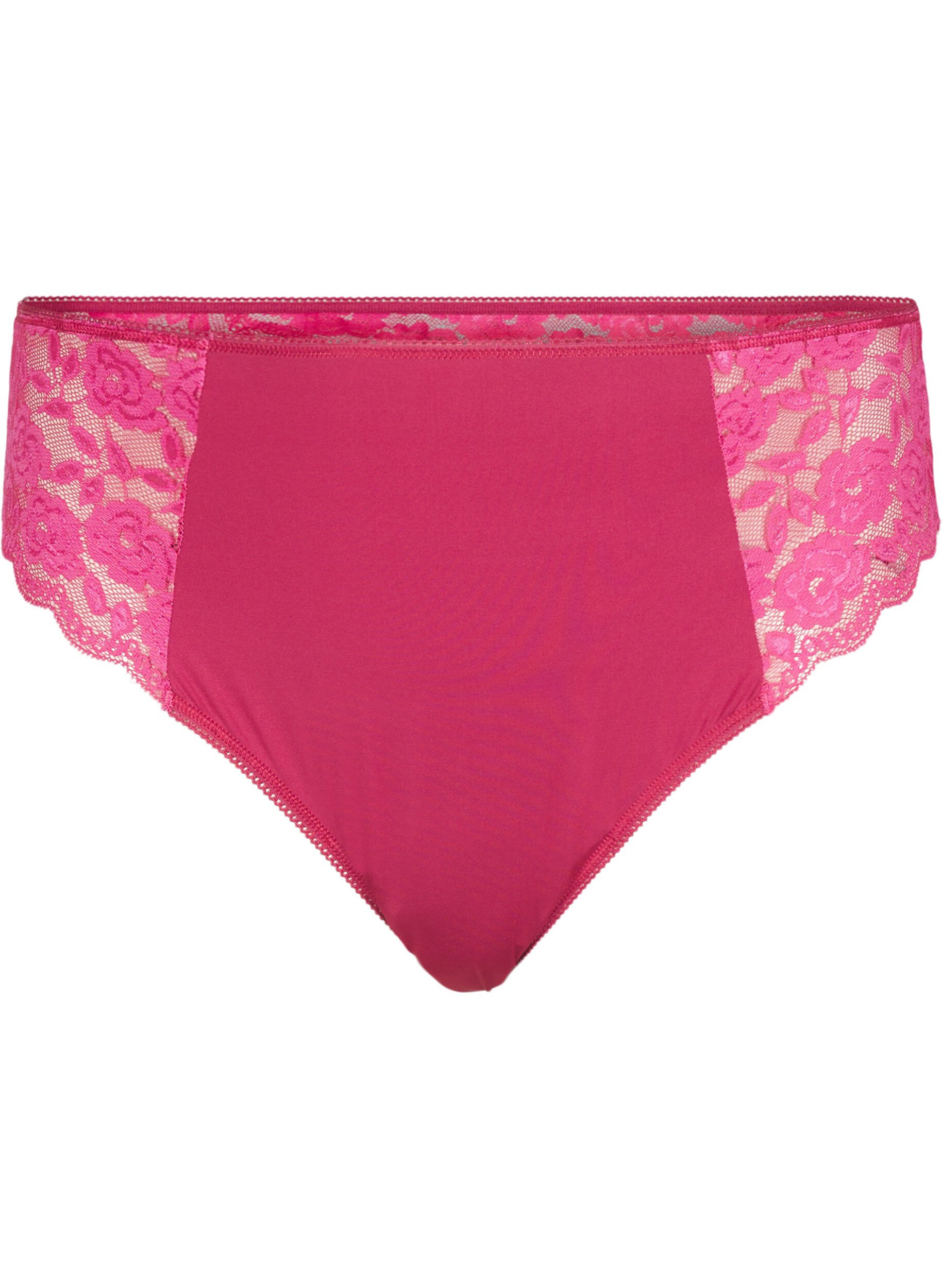 Zizzi Braziliaans microfiber slipje met kant, Rood, Packshot image number 0