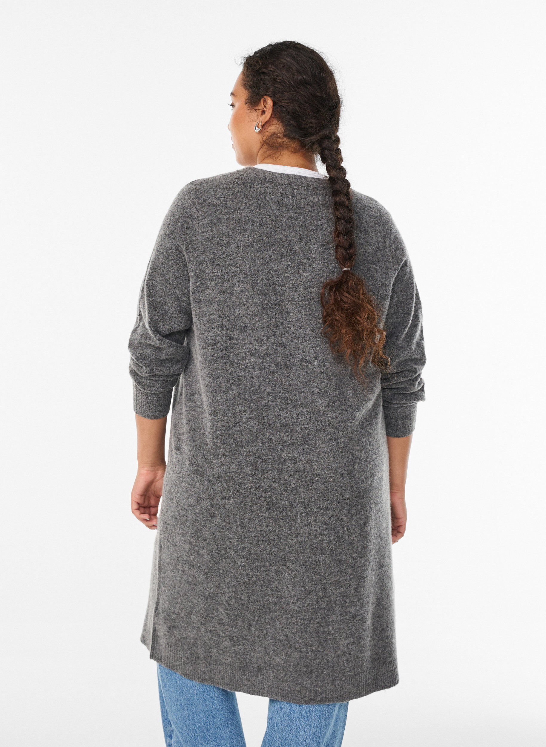 Zizzi Lange cardigan met wol en alpaca gebreid, Grijs, Model image number 2