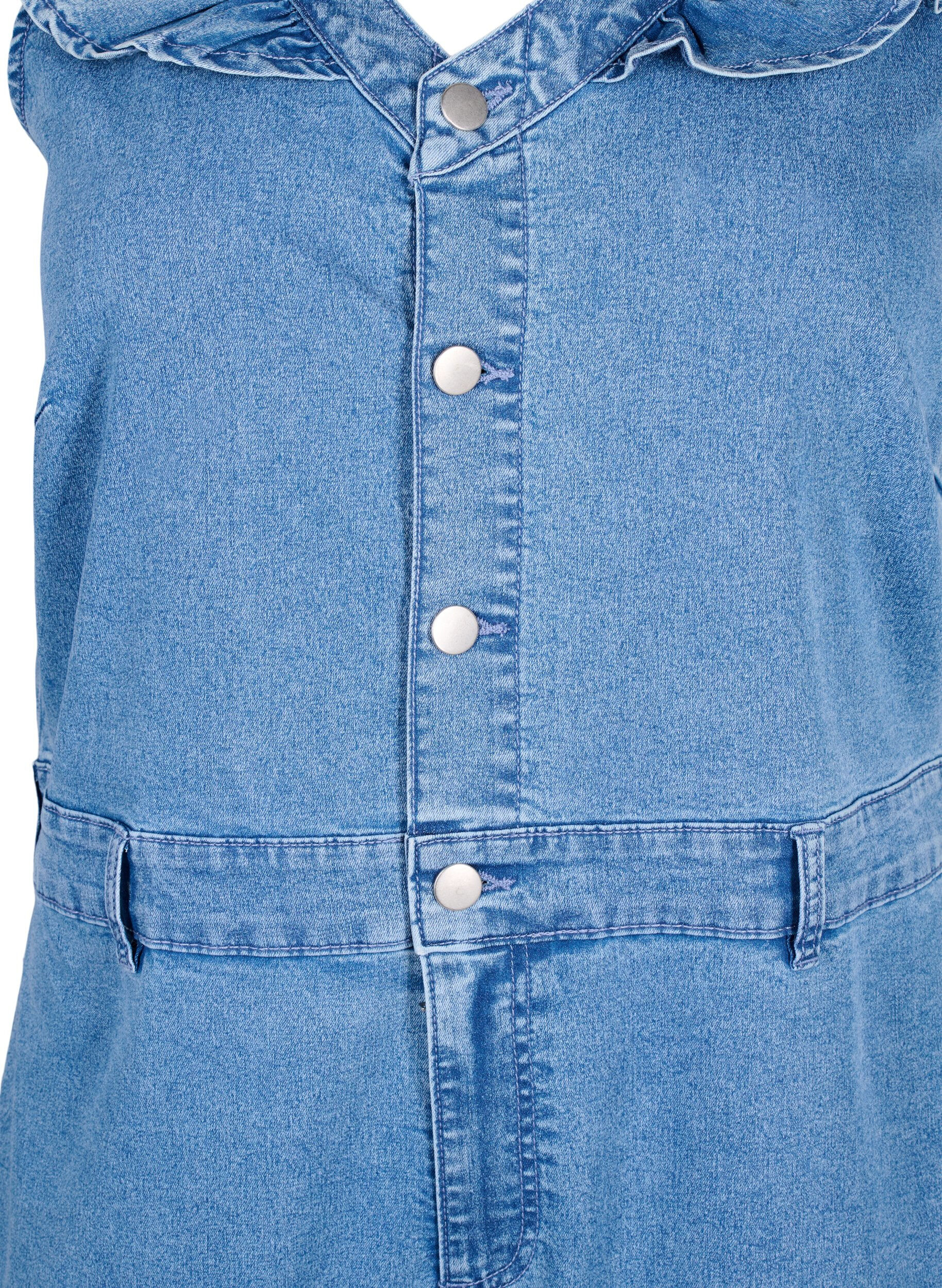 Zizzi Denim jumpsuit met ruches, Light Blue Denim, Packshot image number 2