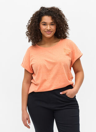 Gemêleerd t-shirt in katoen, Amberglow Melange, Model image number 0