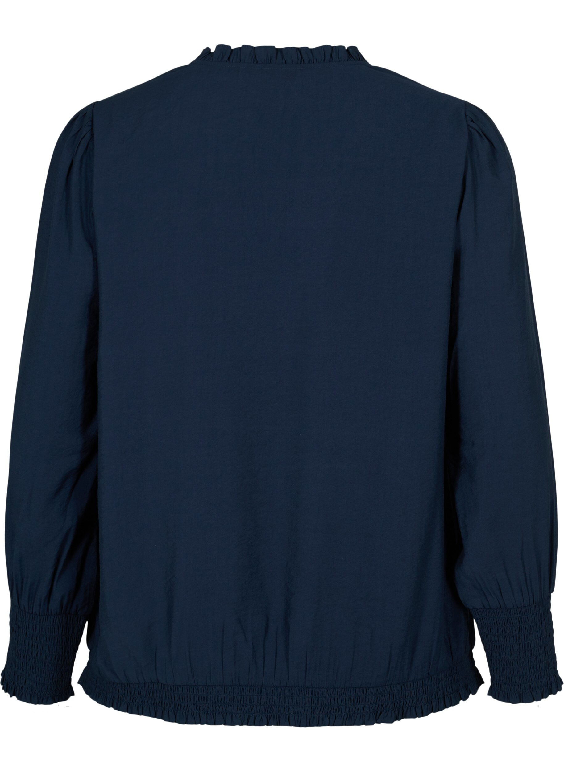 Zizzi Viscose blouse met lange mouwen en smok, Navy Blazer, Packshot image number 1