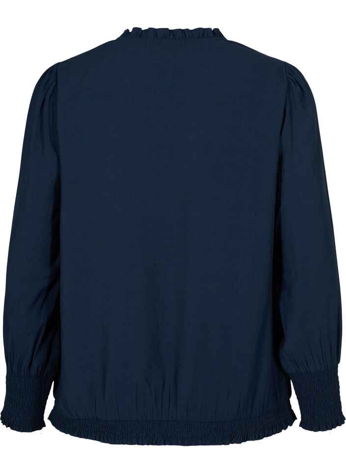 Viscose blouse met lange mouwen en smok, Navy Blazer, Packshot image number 1