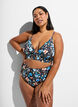 Bloemenbikini top met striksluiting aan de achterkant, Blauw, Model image number 0