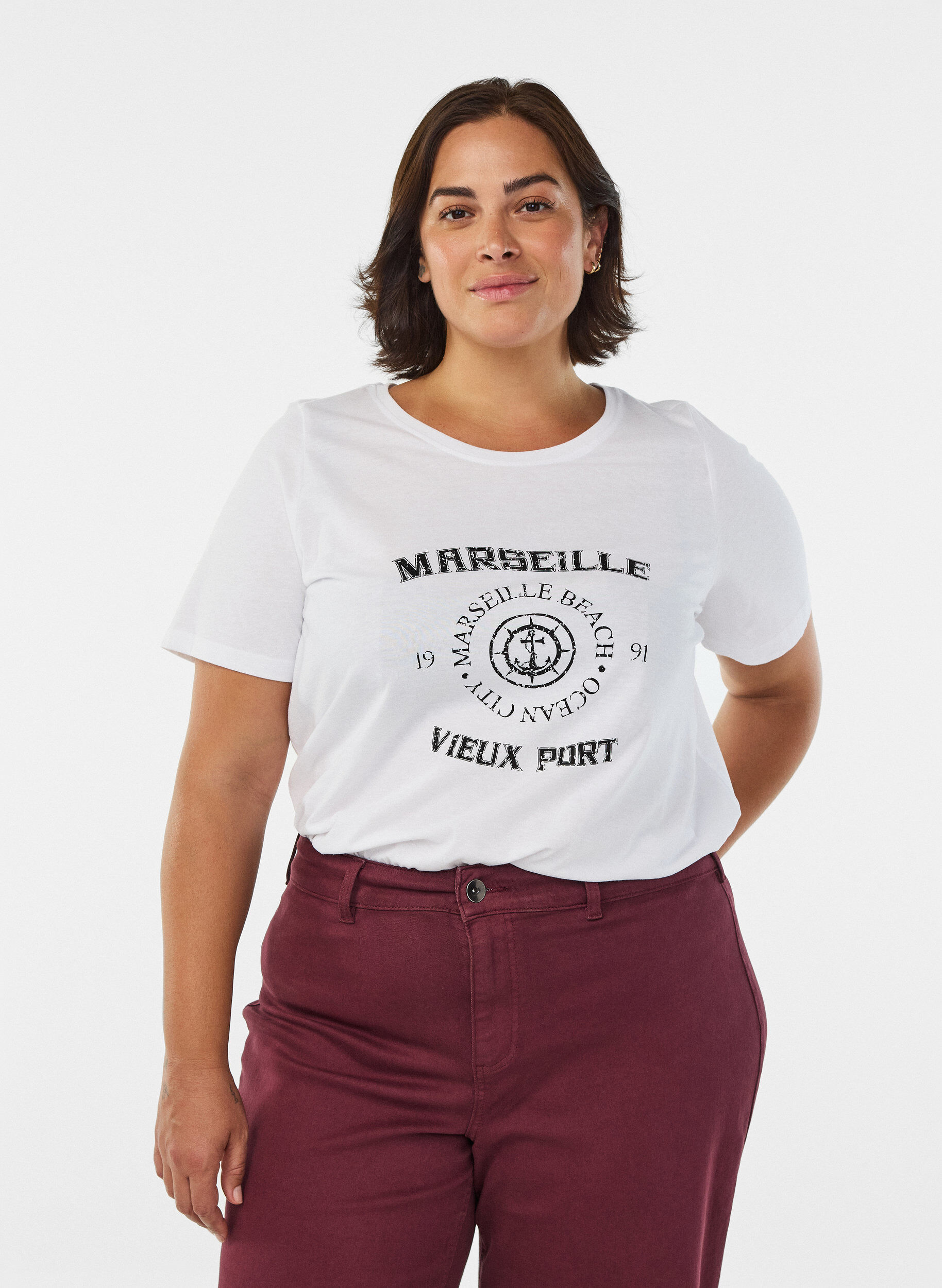 Zizzi FLASH - T-shirt met print, Wit, Model image number 0