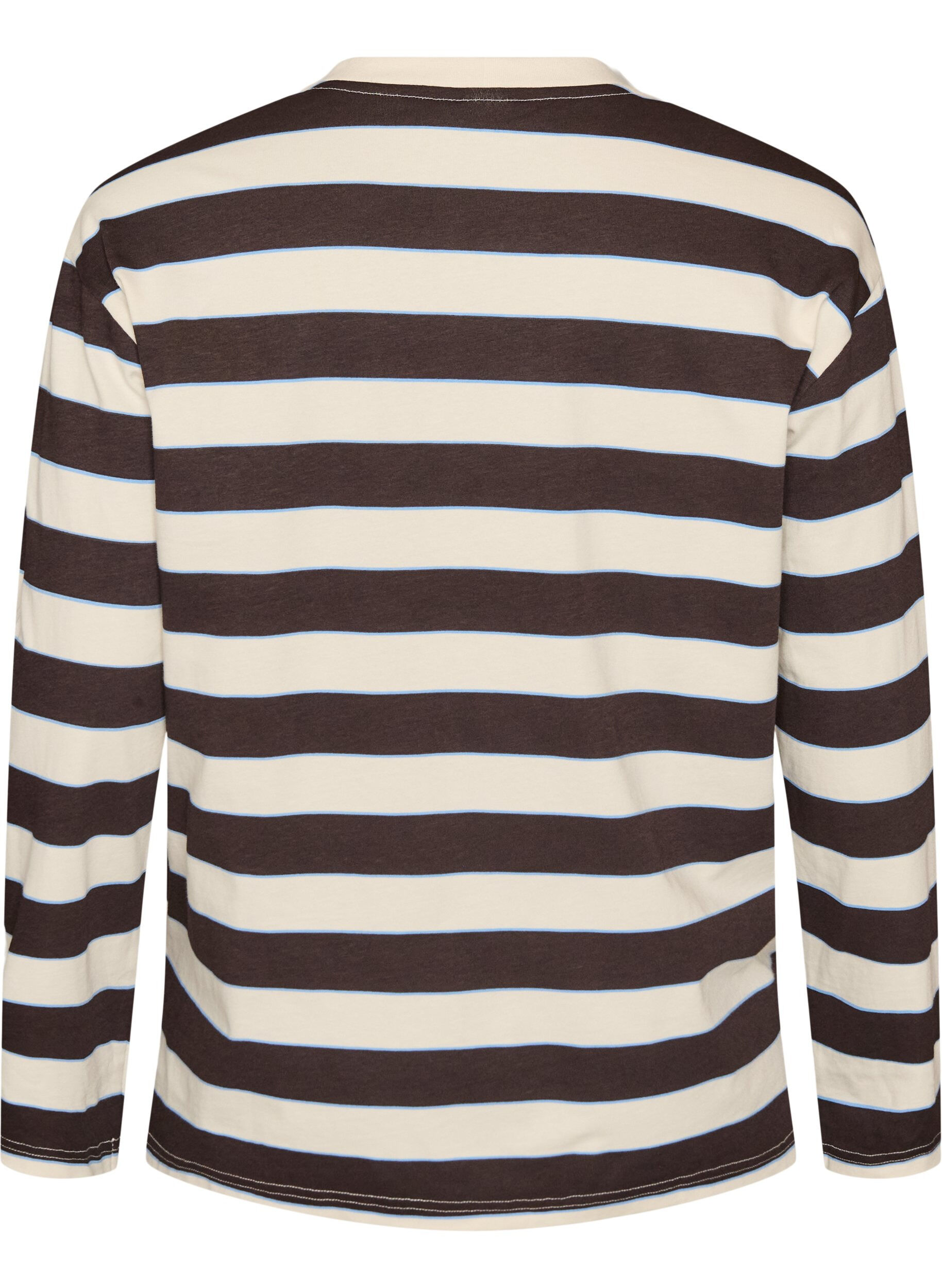 ZizziGestreepte jerseyblouse met een sportieve tekstprint, Bruin, Packshot image number 1