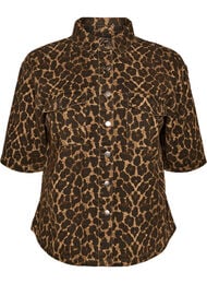 Denimshirt met luipaardprint en korte mouwen, Bruin